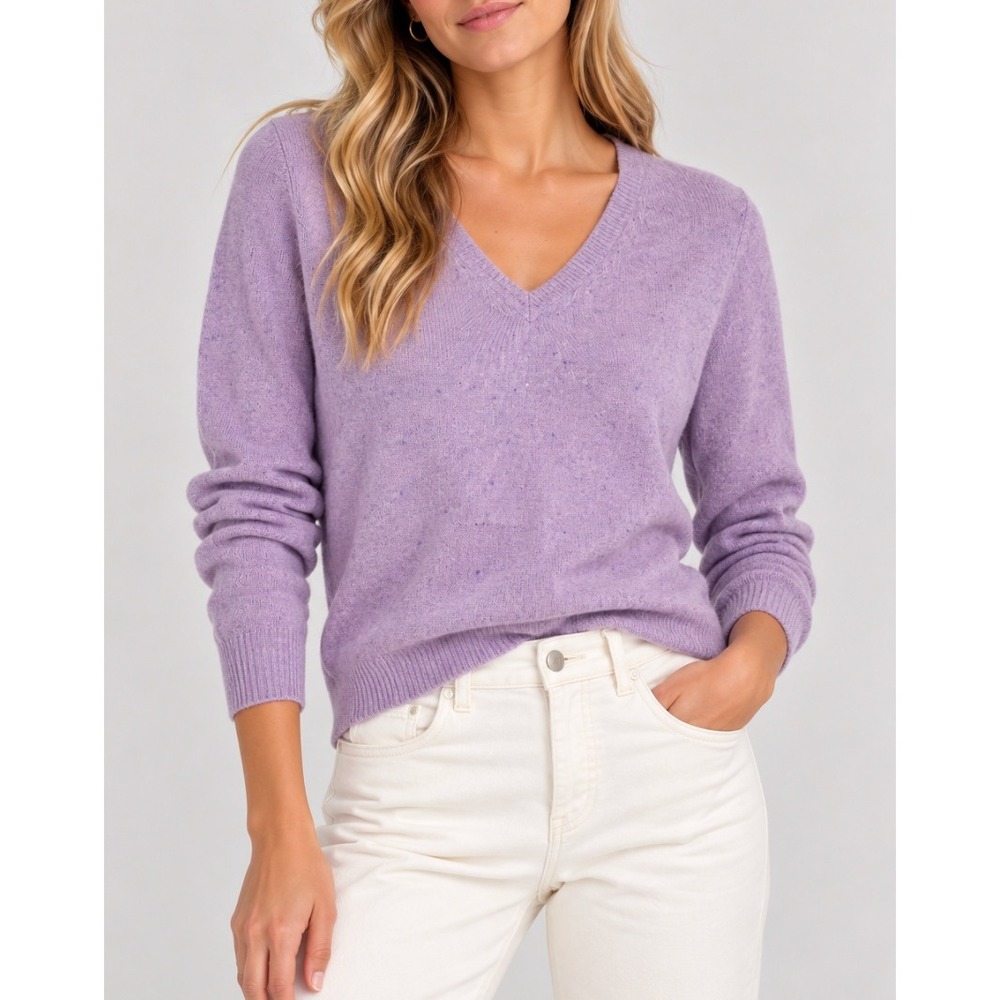 Valerie Stevens Lavender Purple 100% Cashmere 2-Ply V-Neck Sweater Womens Small